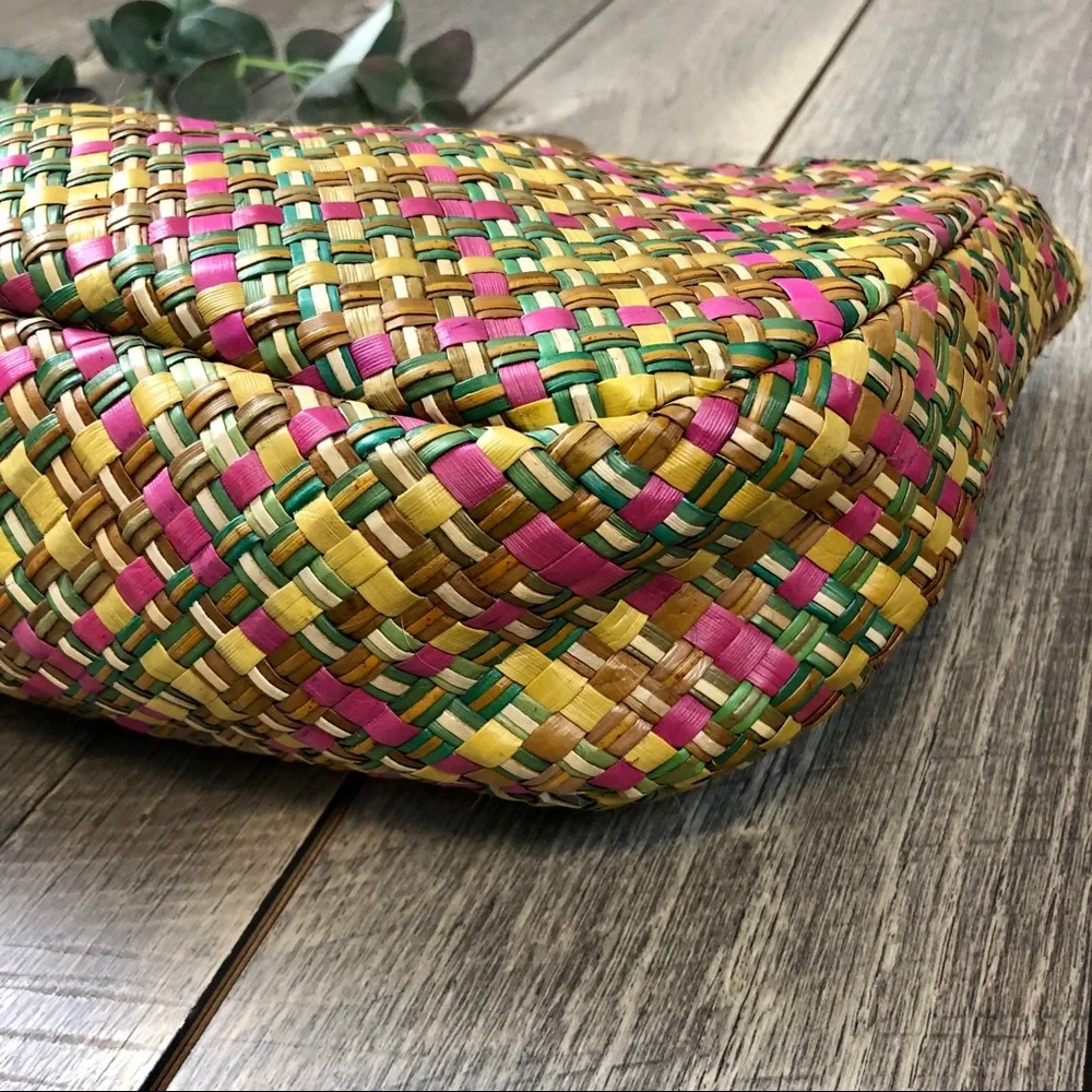 Vintage Wooden Handle Straw Zipper Handbag - Picture 6 of 16